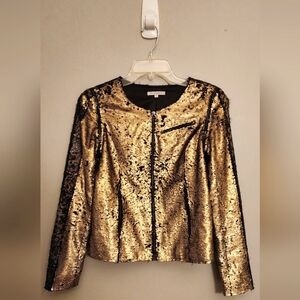 Faith Connexion Sequin Jacket Vest Zip Off Removable Sleeves Size S Black Gold